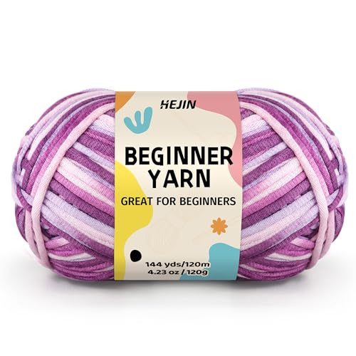 Image of 120g Purple Yarn for Crocheting and Knitting; Rainbow Yarn for Beginners with Easy-to-See Stitches;Worsted-Weight Medium #4 for Beginners Crochet Kit Making