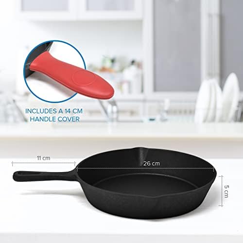 Joejis Cast Iron Skillet - Induction Compatible & Suitable for BBQ Grill Stovetop - Oven Safe Frying Pan - 25cm Great for Indoor & Outdoor Use