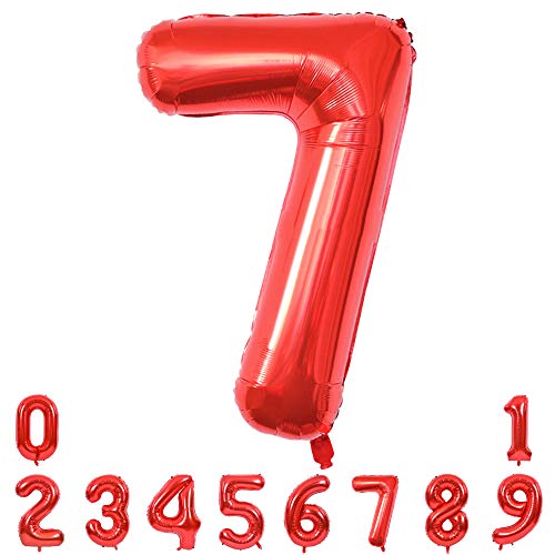 Image of TONIFUL 40 Inch Red Number 7 Balloons Large Foil 7th Birthday Decorations