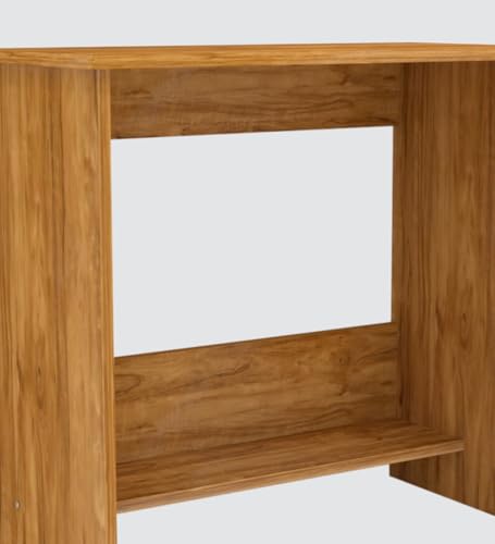 Image of Compact Study Desk with Storage Shelf, Natural Wood Finish, Space-Saving Home Office Table, 80x40x74 cm, DIY Assembly