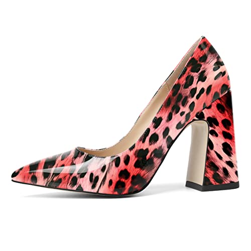 MOVINSTEPS Womens Party Slip On Dress Patent Pointed Toe Chunky High Heel Pumps Shoes 4 Inch2