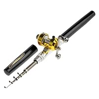 ONOGAL Faltbare Mini-Angelrute aus Fiberglas und Aluminium mit Rolle zum Angeln am Strand oder Camping 2205