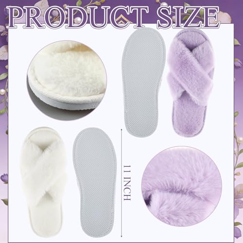 Image of Cutecrop 7 Pairs Sage Green Blue Purple Bridesmaid Slippers Women's Cross Band Fuzzy Bridal Party Slippers Bachelorette Gifts for Wedding Bridal Shower Party