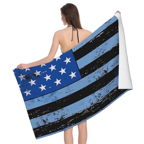 DCEHGEW Retro Blue Thin Line USA Flag Printed Microfiber Bath Towels 52x32 Inch, Highly Absorbant Beach Towel Bath Sheets for Bathroom Travel Hotel Spa