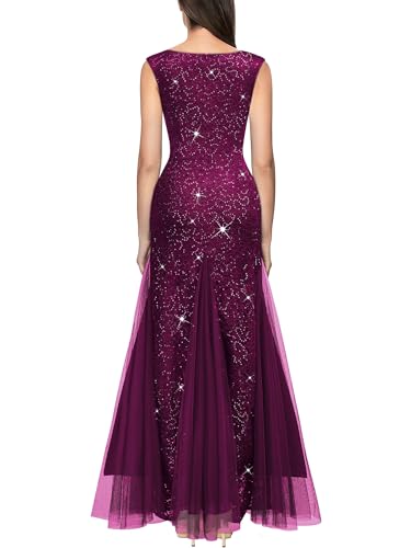 Image of Miusol Women's Elegant V Neck Sleeveless Sequin Lace Evening Party Dress