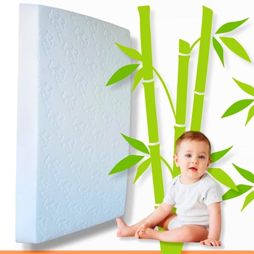 RUGUIES Bamboo- Colchón Cuna 120x60x6cm para Máximo Confort-Base Antideslizante para multifunción-Funda Extraible y Lavable de Algodón de Bambú- Ultra Suave, Hipoalergénico y Transpirable-Oeko Tex.