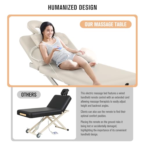 Image of Dolonm Electric Massage Table, Heavy Duty Electric Lift and Backrest 2 Motor Adjustable for Treatment /Medical Spa /Facial Bed /Beauty Bed /Massage and More - 31.2 Wide x 75 Long, Beige Gray