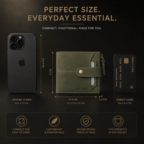 Image of RFID Blocking Leather Wallet Men, Coin Pocket (Olive Green)