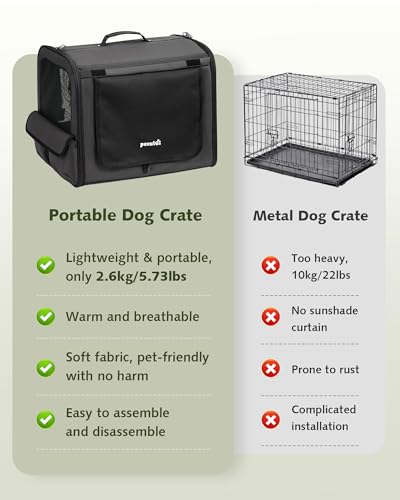 Dog Car Carrier Light Weight, 24×17.7×20.5in Dog Carrier for Cars Easy to Assemble, Dog Cars Crate Portable and Breathable, Foldable Pet Carrier for Outing, Dogs Travel Crate with Curtain Dark Gray - Image 2