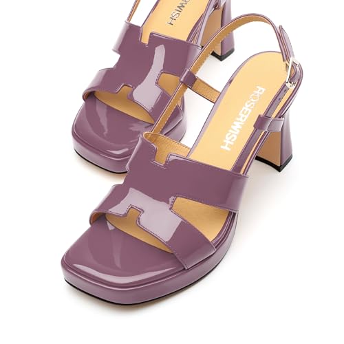 Image of ROSERWISH Heels for Women Chunky Block Platform High Heels Square Open Toe Strappy Heel Sandals Wedding Party Prom Fashion Slingback Dress Pump Sandals Shoes