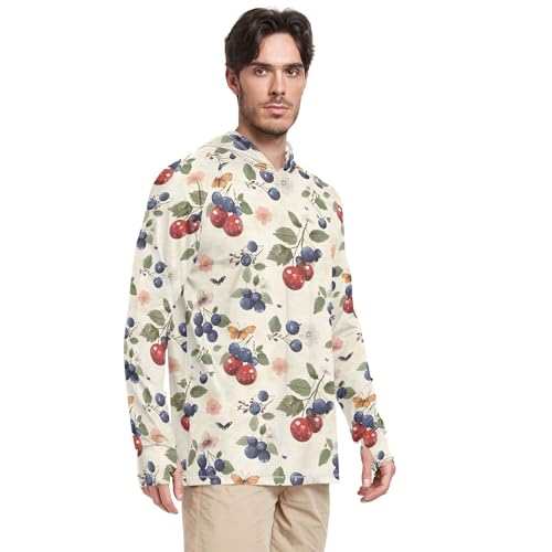 Sweet Buffalo Berry Fruit Beige Men's Sun Protection Hoodies Long Sleeve Beach Hoodies UPF 50+ Sport Shirt S2