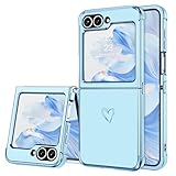 BENTOBEN for Samsung Galaxy Z Flip 6 5G Case, Cute Heart Luxury Gold Plating Slim Flexible TPU Bumper Protective Galaxy Z Flip6 Cover, Women Girls Phone Case for Samsung Z Flip 6 6.7'',Blue