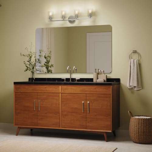 Image of Progress Lighting Replay 31.125 Inch 4-Light Vanity Light, Transitional, Polished Nickel with Clear Glass Shades, (7.875 inch H x 31.125 inch W x 6 inch D), P300584-104