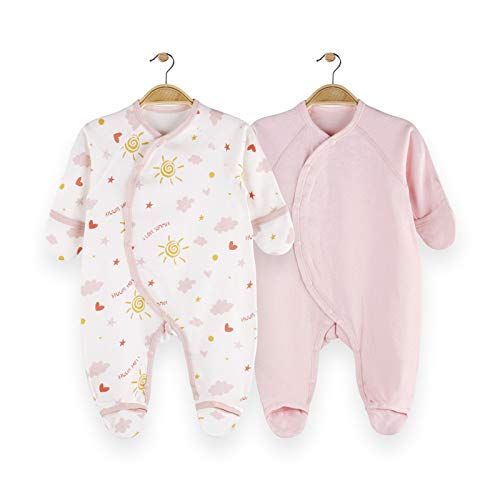 Sucre Mist Baby Girl Footed Pajamas with Mittens Snap Cotton Sleep and Play Newborn Footies Outfits 2 Pack