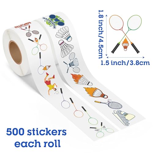 Image of Badminton Sports Sticker Roll - 1000 Pcs Badminton Sport Waterproof Vinyl Reusable Laptop Stickers Coloring Book Scrapbook Water Bottle Page Activity Pad Birthday Party Favors Gift Wrapping