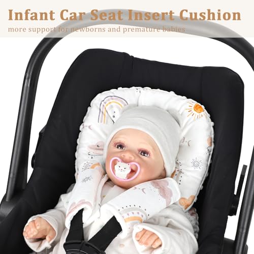 Image of Infant Car Seat Insert, Car Seat Head Support Baby Girls Boys, Soft & Reversible Newborn Carseat Insert Cushion with 2 Strap Covers, for Stroller, Swing, Bouncer (White Boho Rainbow)