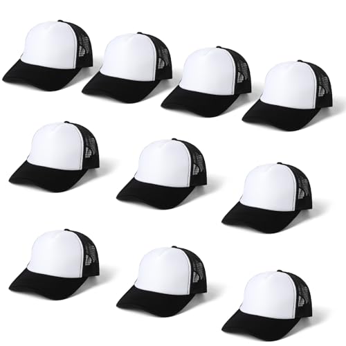 Image of 10 PCS Sublimation Blank Trucker Hats, Plain Baseball Caps with Adjustable Back Strap Unisex Mesh Caps for Men and Women DIY
