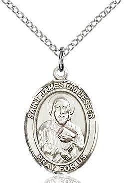 Sterling Silver St. James the Lesser Pendant 3/4 x 1/2 inches with Sterling Silver Lite Curb Chain
