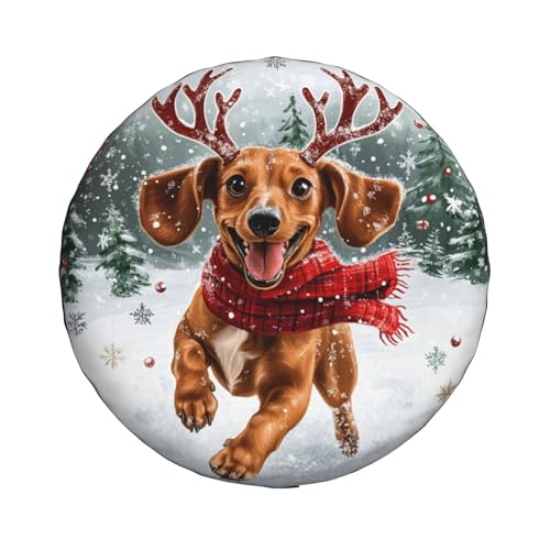 Image of Christmas Dog Spare Tire Cover Winter Weatherproof Universal Wheel Protectors Christmas New Year Wheel Covers for Rv Camper Travel Trailer SUV Truck 17 Inch Holiday Xmas Decor