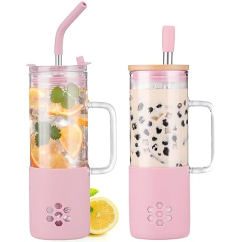 BLUEGO 600ml Glass Tumbler with Lids Cover