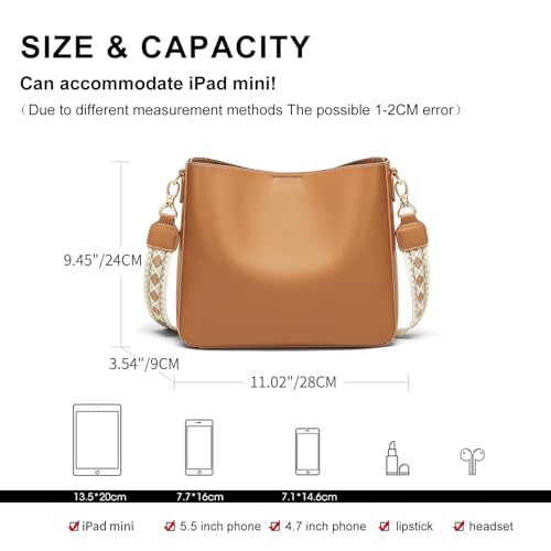 Image of Crossbody Bag Purse for Women Genuine Leather Ladies Handbag Hobo Shoulder Bag with Adjustable Strap Brown