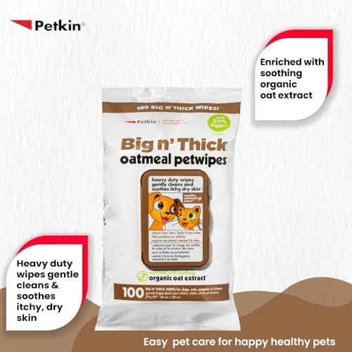 Petkin Pet Wipes for Dogs and Cats, 100 Wipes (Large) - Oatmeal Pet Wipes for Dogs and Cats - Soothes Itchy Dry Skin and Cleans Ears, Face, Butt, Body and Eye Area - Idea for Home and Travel