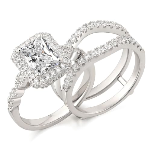 Image of Newshe Jewellery Wedding Ring Set for Women Radiant Engagement Rings