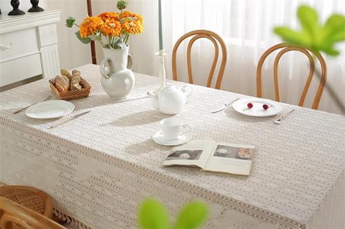 Nappe de table rectangle beige dentelle géométrique 150x180 cm - 5
