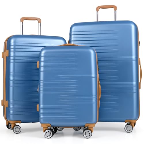 Lot de 3 valises de voyage FANTASK extensibles rigides bleues 20 24 28 pouces