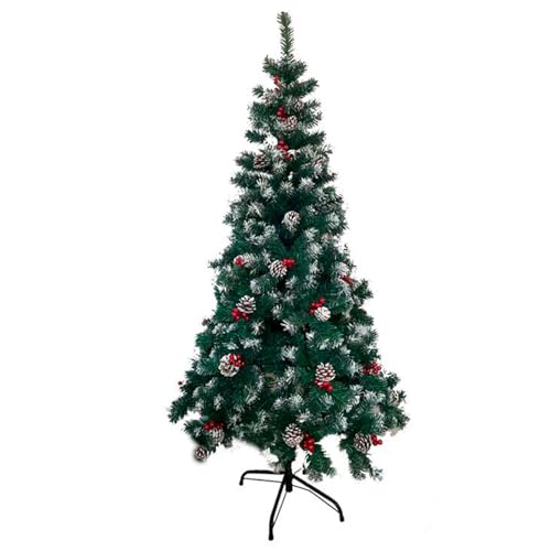 AC - Árbol de Navidad con piñas y Bayas, Pino Artificial Verde con Puntas Blancas, Estructura de plástico y Metal Revestido, Robusto y Duradero, fácil Montaje, 150 cm