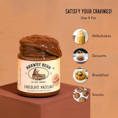 Image of Brawny Bear Peanut Butter, Chocolate Hazelnut Spread & Almond Butter Combo, 100% Natural Sweetened with Dates, Vegan, Smooth Healthy Nut Butter, No Added Sugar & Preservative Pack of 3-200 gm each
