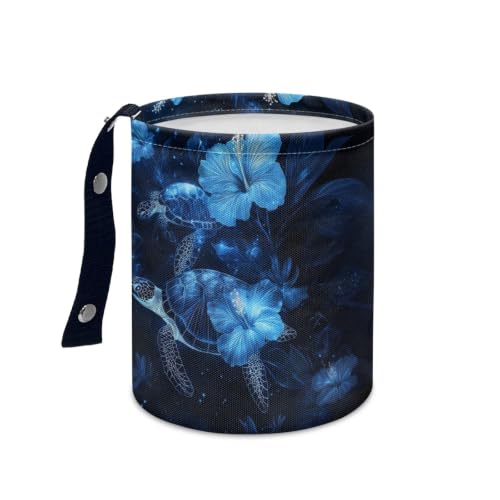 Image of Sea Trutle Car Trash Bag Blue Hibiscus Floral Car Trash Can for Front Seat, Back Seat, Floor, Headrest-Easy to Clean Cars Garbage Accessory Car Interior Decoration