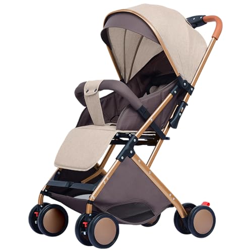 MUL-BOUTIQUE Poussette ultra compact à de 0 à 6 ans, Poussette de voyage avec harnais de sécurité 5 points,Pliable compacte et inclinable,Avec poches et pare-soleil (Kaki)