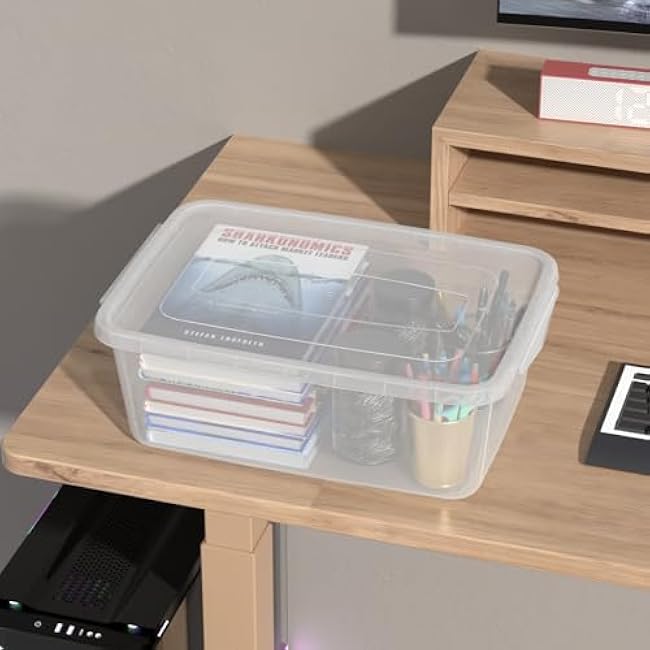 Yuright 14 Quart Clear Plastic Storage Bin, Latching Box Container with Lid, 4 Packs