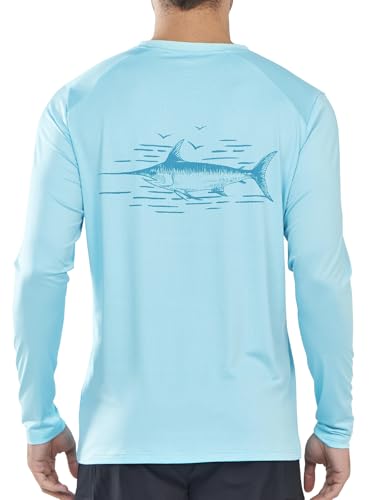 NORTHYARD Men's Swim Shirts Sun Protection Long Sleeve Beach Rash Guard UPF 50+ SPF UV Fishing T-Shirt Quick Dry Lightweight SkyBlue L