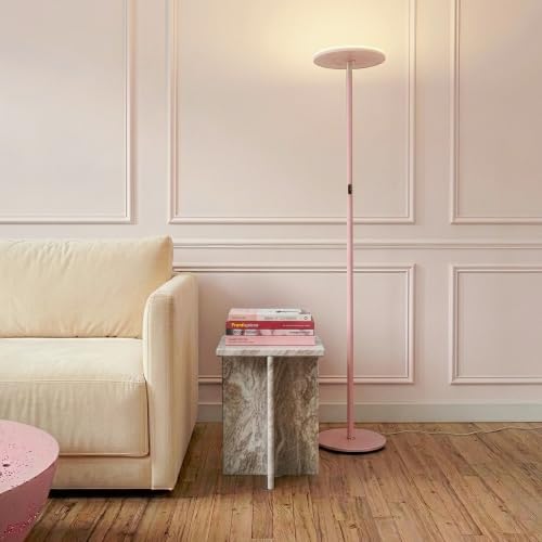 Image of Brightech Sky LED Floor lamp, Torchiere Super Bright Floor Lamp for Living Room Decor & Office - Dimmable, Tall Standing Lamp with Warm Light for Bedroom & Reading - Matte Pink