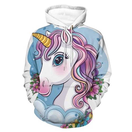 Pullover Licorne Couronne Cadeau Original Sweat à Capuche pour Homme et Femme