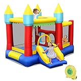 GOPLUS Aufblasbare Hüpfburg, Hüpfburg mit Rutsche & Spielhaus, Bunte Hüpfburg, inkl. Tragetasche & Bällen, für Kinder im Alter von 3-10 Jahren, Indoor & Outdoor, 313 × 301 × 245 cm (Mit Gebläse)