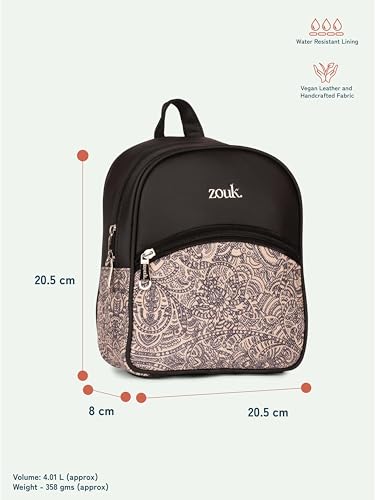 Image of ZOUK Dalila Mini Daypack | Stylish Small Backpack for Women | Compact | Bag for Girls | Daily College Use | Travel Day Pack | Vegan Leather | Handcrafted | Water-Resistant