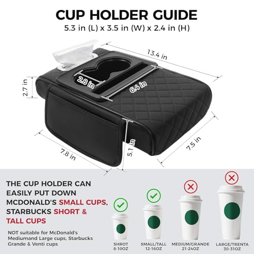 Image of 5 in 1 Center Console Cover with Cup Holder, Universal fit for All Car Armrest Cushion, Tissue Box Slot, Mobile Phone Storage Slot, Car Accessories Interior Organizers