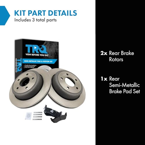 Image of TRQ Rear Brake Pad and Rotor Set Semi Metallic Rotors Compatible with 2010-2011 Ford Ranger