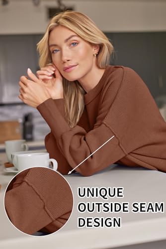 Image of LILLUSORY Women's Oversized Batwing Sweaters 2026 Fall Outfits Trendy Crewneck Knit Side Slit Fashion Pullover Tops