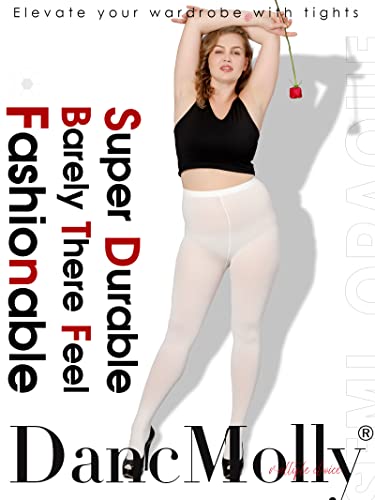 Image of DancMolly Plus Size Tights for Women, Control Top Semi Opaque Nylon Pantyhose High Waist