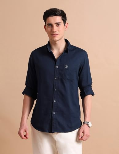 Image of U.S. POLO ASSN. Solid Regular Fit Shirts for Men - 100% Cotton, Full Sleeve Mens Casual Shirts