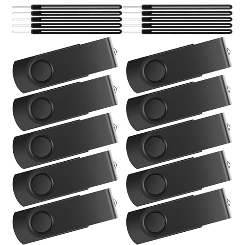 Image of 2GB USB Pendrive - 10 Pack USB 2.0 Flash Drives - Kepmem Black Portable Fashion Swivel Memory Sticks