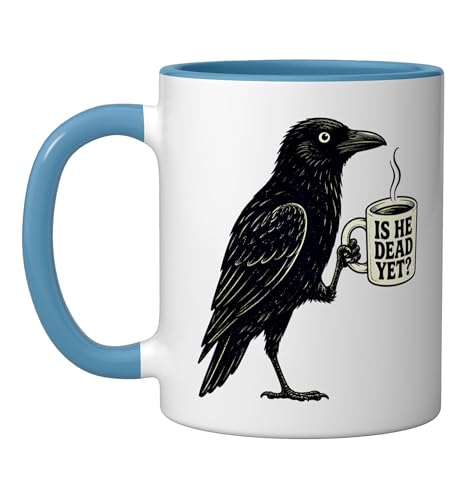 Taza de cerámica Gothic Crow Coffee 11 oz azul/blanco miniatura 1