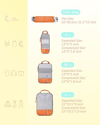 Image of BAGSMART Compression Packing Cubes for Travel, Lightweight Vacation Essentials, Suitcase Organizer Bags, Durable Luggage Organizer, 6 /4 /2 Set Options