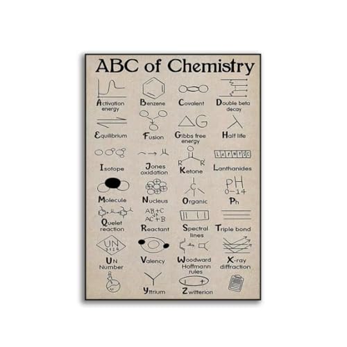 Póster de química ABC Arte de Pared para decoración de Pared impresión artística educativa para Amantes de la química Regalo para Profesores de Ciencias 50 x 70 cm sin Marco