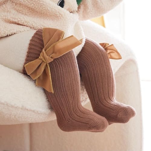 Image of 4-Pack Baby Girls Knee High Socks Infants Toddlers Bow Knit Socks Cotton Tube Ruffled Stockings