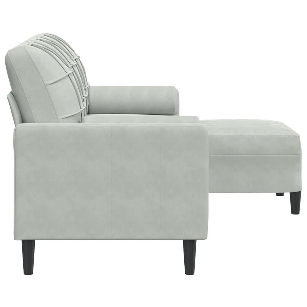 Gecheer Sofá de 3 plazas con Taburete de Terciopelo Gris Claro 180 cm,Sofa de Salón Moderno para Salón Dormitorio Oficina,Sofa Cheslong,Modulos Salon